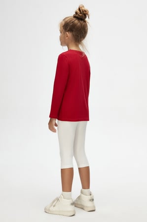 Kırmızı Unisex Çocuk Mevsimlik Sıfır Yaka Uzun Kollu Basic Tişört