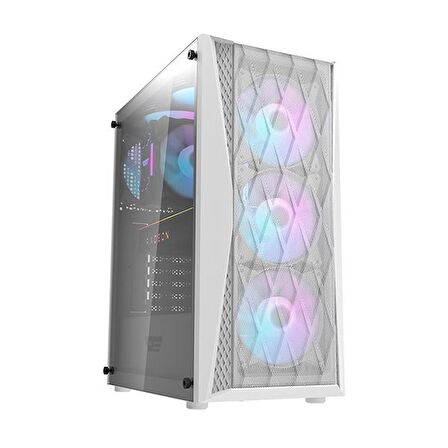 Zoko Melody White 4x12cm Autoring Rainbow Fanlı Temperli Cam Mesh Panel Bilgisayar Kasası
