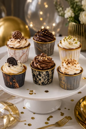 Cupcake Kapsülü 24'lü Mermer Desenli Gold Varaklı Asetat Kutulu Kek ve Muffin Pişirme Kapsülü