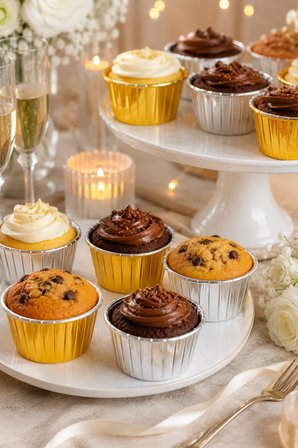 Cupcake Kapsülü 24'lü 12 Gold 12 Gümüş Varaklı Asetat Kutulu Kek Muffin Pişirme ve Sunum Kapsülü