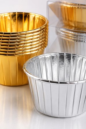 Cupcake Kapsülü 24'lü 12 Gold 12 Gümüş Varaklı Asetat Kutulu Kek Muffin Pişirme ve Sunum Kapsülü