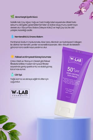 W-Lab Cosmetics Akne Kontrol Güneş Kremi 50 Ml