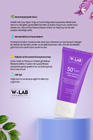 W-Lab Kozmetik Akne Kontrol Güneş Kremi 50 Ml