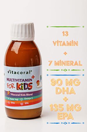 Multivitamin & Fish Oil For Kids Complex 150ml Çilek Aromalı -Zihinsel ve Fiziksel Gelişim İçin