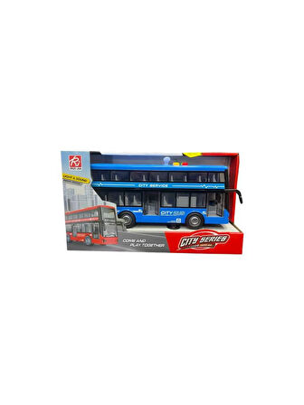 Farbu Mavi Çift Katlı Sesli Işıklı Sürtmeli Otobüs RJ5504