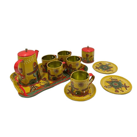 14 Parça Oyuncak Metal Çay Seti 