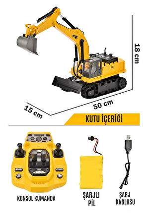 1:14 Ölçek Şarjlı Işıklı Sesli Konsol Kumandalı Metal Başlıklı Oyuncak Ekskavatör Kepçe