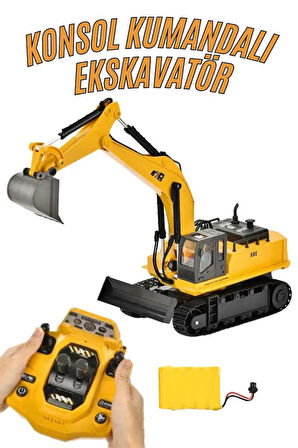 1:14 Ölçek Şarjlı Işıklı Sesli Konsol Kumandalı Metal Başlıklı Oyuncak Ekskavatör Kepçe