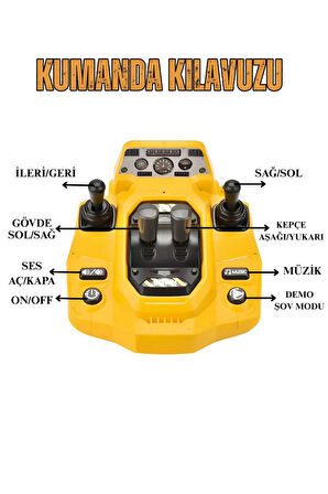1:14 Ölçek Şarjlı Işıklı Sesli Konsol Kumandalı Metal Başlıklı Oyuncak Ekskavatör Kepçe