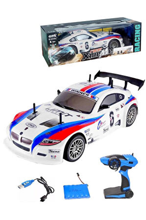 Şarjlı Kumandalı 1:10 Ölçek 25KM/H Hıza Çıkabilen Oyuncak RC Full Fonksiyon Drift Yarış Arabası BEYAZ