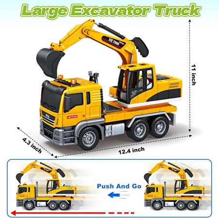 1:12 Sürtmeli Sesli Işıklı 360 Derece Dönebilen Taşıyıcı Oyuncak Ekskavatör