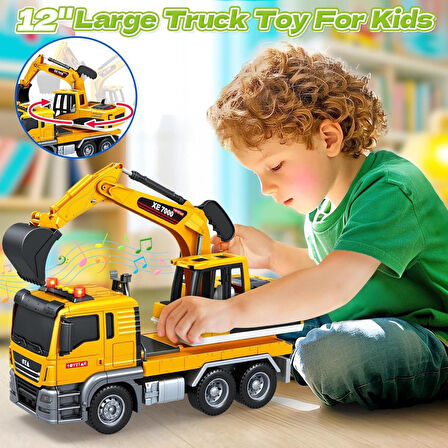 1:12 Sürtmeli Sesli Işıklı 360 Derece Dönebilen Taşıyıcı Oyuncak Ekskavatör