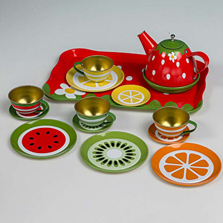 18 Parça Metal Oyuncak Çay Seti 