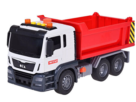 1:12 Sürtmeli Sesli Işıklı Kırmızı Damperli Oyuncak Kamyon 