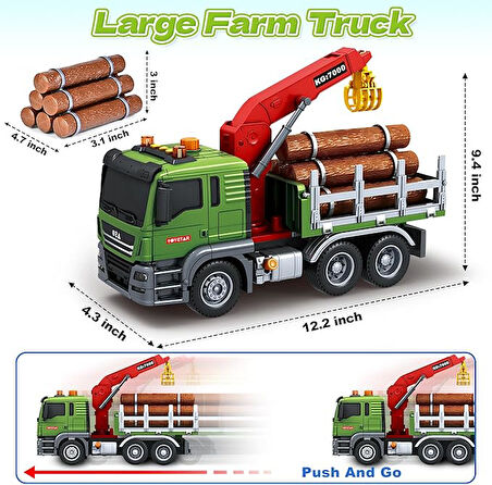 1:12 Sürtmeli Sesli Işıklı Fonksiyonel Oyuncak Kütük Taşıyıcı Kamyon 