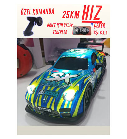 1:22 Ölçek Uzaktan Kumandalı 4x4 Drift Yapabilen Işıklı Sesli Yedek Tekerlekli Oyuncak RX-7 Araç 