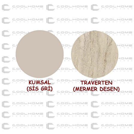 Liri Orta Sehpa Traverten (mermer desen) - Kumsal (sis gri)