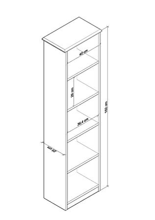 Olven Kitaplık 5 Raflı , 162 cm Beyaz-Meşe