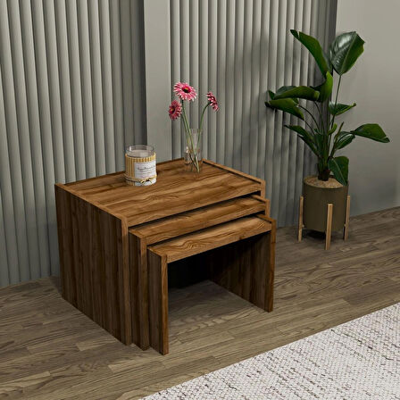 Vera 3'lü Zigon Sehpa , Servis Sehpası Sandık (Ceviz)