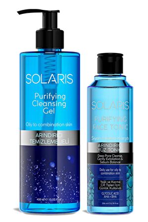 Solaris Yağlı ve Karma Ciltler İçin Siyah Nokta Karşıtı Arındırıcı Yüz Temizleme Jeli 400ml Ve Toniği 200ml