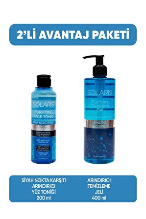 Solaris Yağlı ve Karma Ciltler İçin Siyah Nokta Karşıtı Arındırıcı Yüz Temizleme Jeli 400ml Ve Toniği 200ml