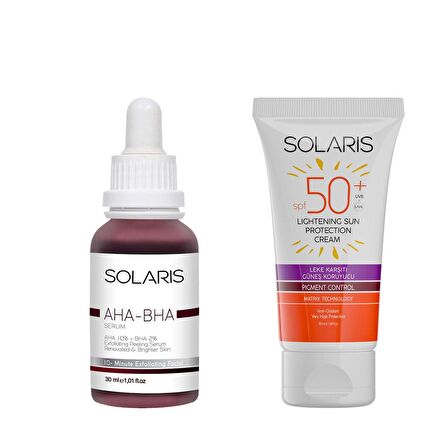 Solaris Cilt Tonu Eşitleyici Canlandırıcı Aha %10 + Bha %2 Serum (30 ml) Ve Leke karşıtı Güneş Kremi SPF 50+