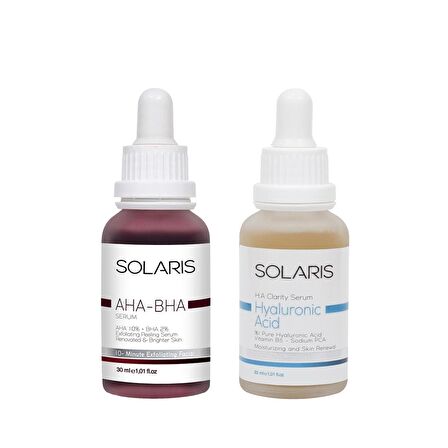 Solaris Cilt Tonu Eşitleyici Canlandırıcı Aha %10 + Bha %2 Serum 30 Ml Ve Hyaluronik Asit Serum Nemlendirici