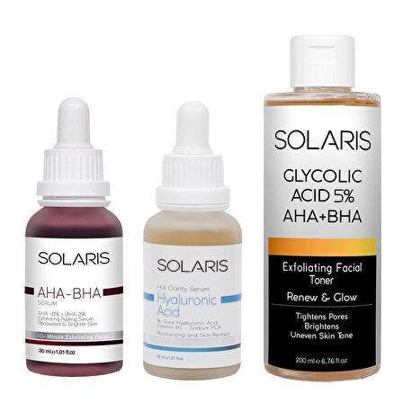 Solaris Cilt Tonu Eşitleyici Aha %10 + Bha %2 Serum Ve Hyaluronik Asit Serum Ve Sıkılaştırıcı Glikolik Tonik