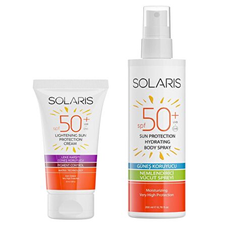 Solaris Leke Karşıtı Güneş Kremi SPF 50+ (50 ml) Ve Güneş Koruyucu Krem Sprey SPF 50+ Yüksek Koruma 200 ml