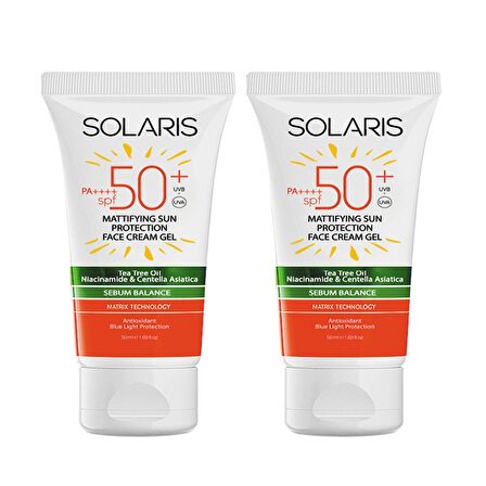 Solaris Yağlı Cilt Tipleri İçin Mat Bitişli Yaşlanma Karşıtı Jel Güneş Kremi SPF 50+ (50 ml) x 2 Adet