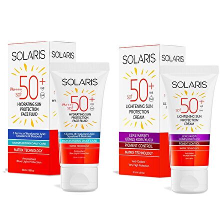 Solaris Tüm Cilt Tipleri İçin Güneş Kremi SPF 50+ (50 ml) ve Leke Karşıtı Güneş Kremi SPF 50+ (50 ml)