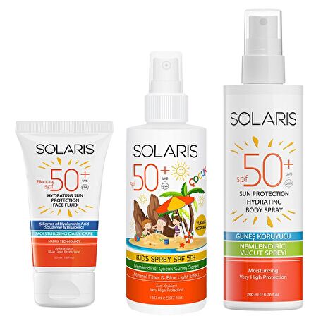 Solaris Tüm Ciltler İçin SPF 50+ Güneş Kremi ve Çocuk Güneş Kremi Sprey ve Güneş Koruyucu Krem Sprey