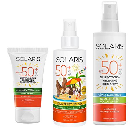 Solaris Yağlı Ciltler İçin SPF 50+ Güneş Kremi ve Çocuk Güneş Kremi Sprey ve Güneş Koruyucu Krem Sprey 