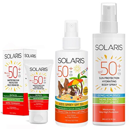 Solaris Yağlı Ciltler İçin SPF 50+ Güneş Kremi ve Çocuk Güneş Kremi Sprey ve Güneş Koruyucu Krem Sprey 