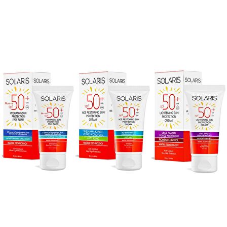 Solaris Tüm Ciltler İçin SPF 50+ Güneş Kremi Seti Leke Karşıtı ve Yaşlanma Karşıtı ve Nemlendirici Etkili