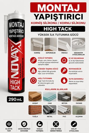 Montaj Yapıştırıcı Korniş Silikonu Kornij Silikonu Ahşap Cam Beton Fayans 350 Kg Dayanım Hıgh Tack 290 mL