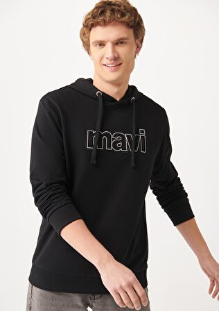 Mavi Logo Baskılı Kapüşonlu Siyah Sweatshirt 065606-900