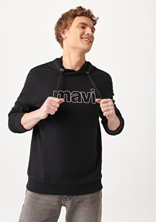 Mavi Logo Baskılı Kapüşonlu Siyah Sweatshirt 065606-900