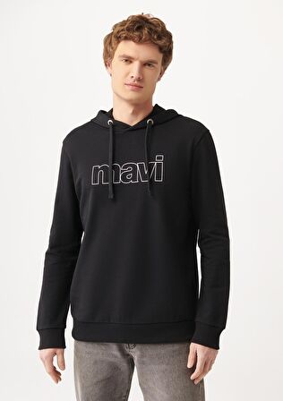 Mavi Logo Baskılı Kapüşonlu Siyah Sweatshirt 065606-900