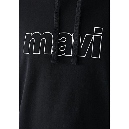 Mavi Logo Baskılı Kapüşonlu Siyah Sweatshirt 065606-900