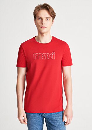 Mavi Logo Baskılı Kırmızı Tişört 065781-34535