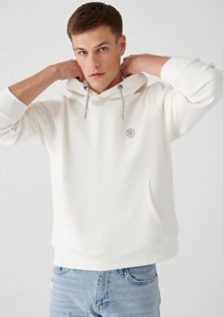 Mavi Kapüşonlu Beyaz Sweatshirt 065809-34519