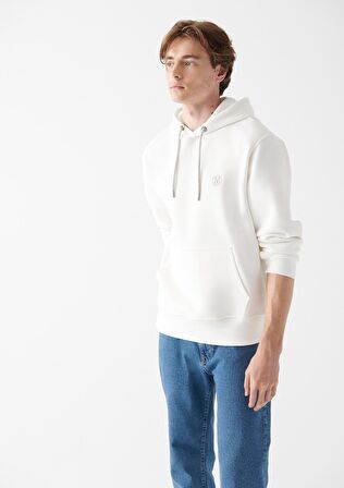 Mavi Kapüşonlu Beyaz Sweatshirt 065809-34519