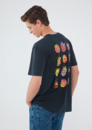 Mavi Rick And Morty Baskılı Koyu Gri Tişört 067110-34314