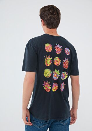 Mavi Rick And Morty Baskılı Koyu Gri Tişört 067110-34314