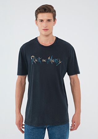 Mavi Rick And Morty Baskılı Koyu Gri Tişört 067110-34314