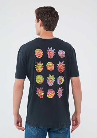 Mavi Rick And Morty Baskılı Koyu Gri Tişört 067110-34314