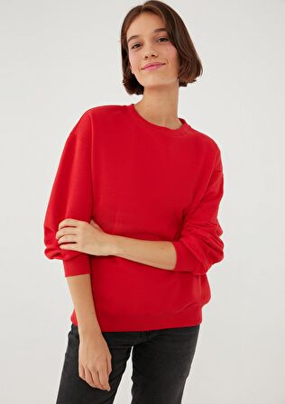 Mavi Bisiklet Yaka Kırmızı Basic Sweatshirt 1610198-80791