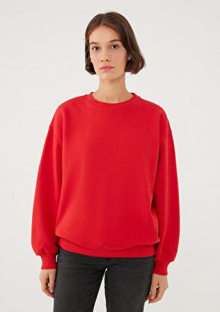 Mavi Bisiklet Yaka Kırmızı Basic Sweatshirt 1610198-80791