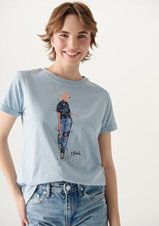 Denim Baskılı Mavi İstanbul Tişört 1610222-70816